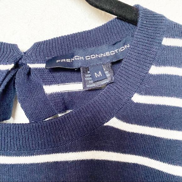 French Connection Nautical Stripe Bow Back Crewneck Sweater Size Medium - Picture 4 of 6